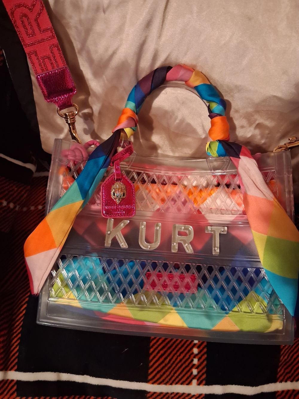 Kurt Transparent Multicolor Tote with Scarf-Wrapped Handles